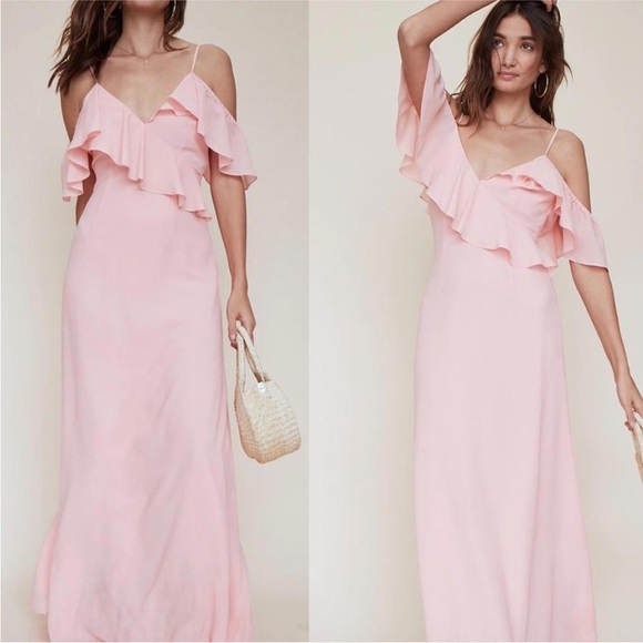 🌸 LPA Ruffle Neckline Maxi Dress – Blush PinkRevolve